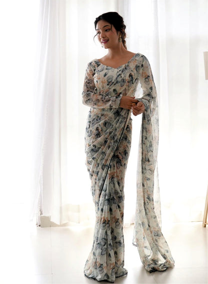 ANUSHA - READY TO WEAR GEORGETTE FANCY SAREE WITH LACE BORDER By FabriqueX