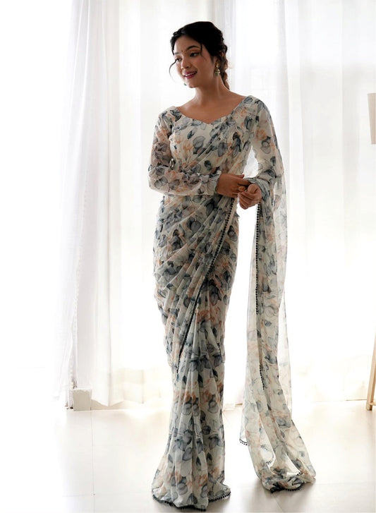 ANUSHA - READY TO WEAR GEORGETTE FANCY SAREE WITH LACE BORDER By FabriqueX
