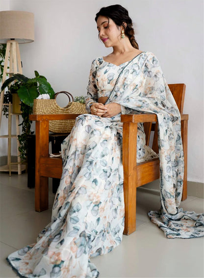 ANUSHA - READY TO WEAR GEORGETTE FANCY SAREE WITH LACE BORDER By FabriqueX