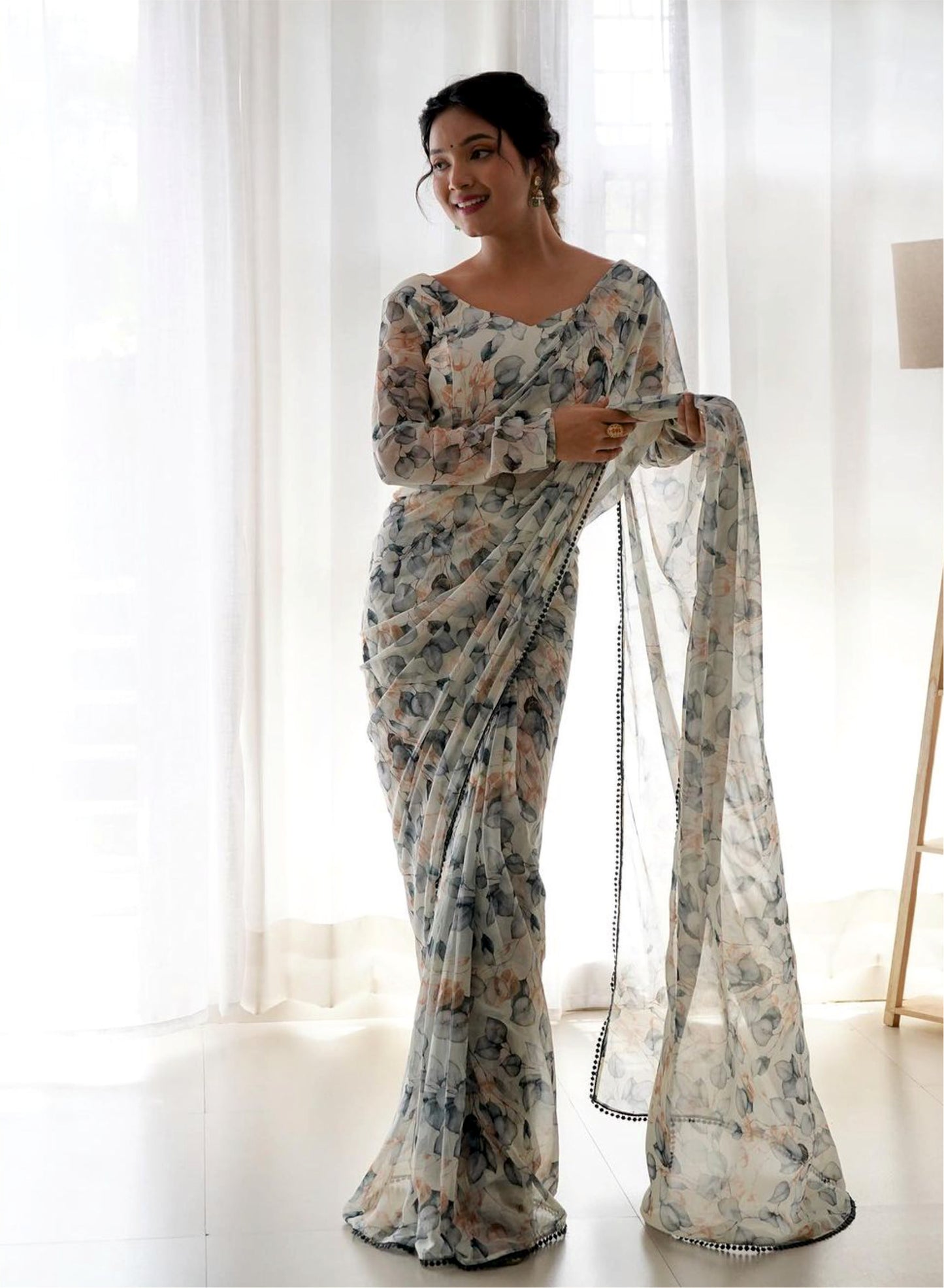ANUSHA - READY TO WEAR GEORGETTE FANCY SAREE WITH LACE BORDER By FabriqueX