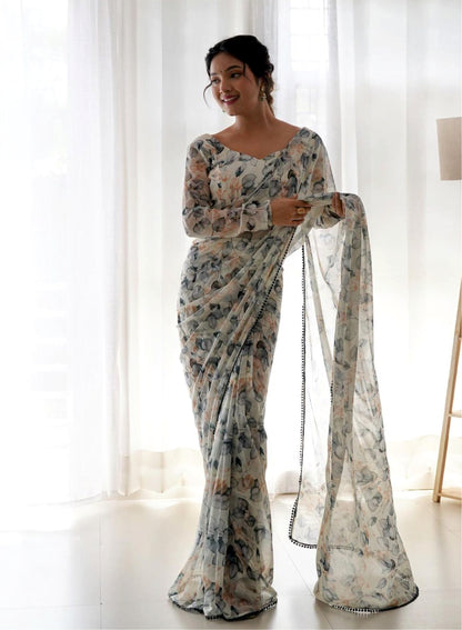 ANUSHA - READY TO WEAR GEORGETTE FANCY SAREE WITH LACE BORDER By FabriqueX