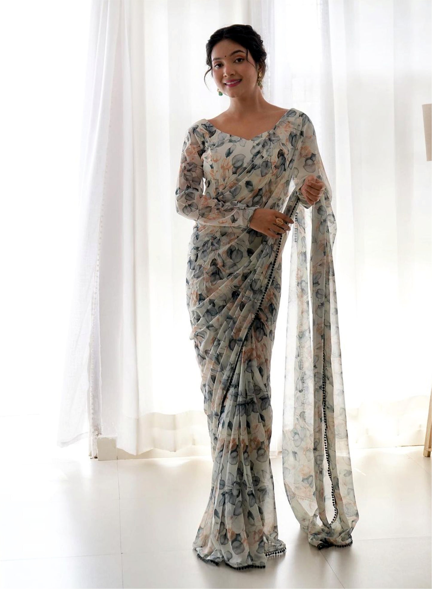 ANUSHA - READY TO WEAR GEORGETTE FANCY SAREE WITH LACE BORDER By FabriqueX