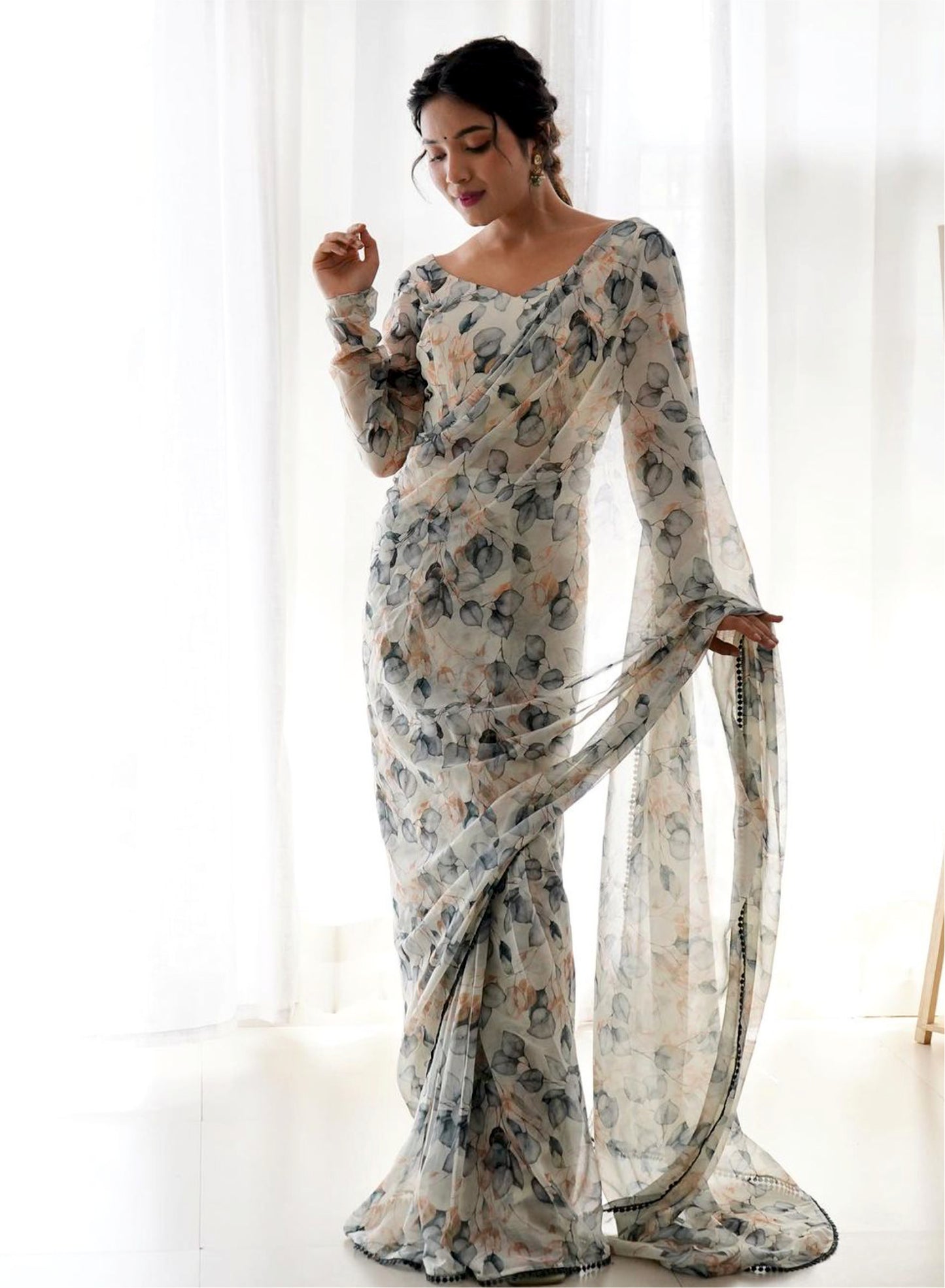 ANUSHA - READY TO WEAR GEORGETTE FANCY SAREE WITH LACE BORDER By FabriqueX