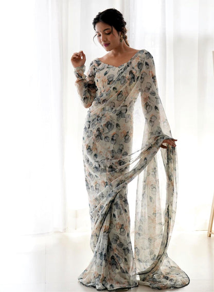 ANUSHA - READY TO WEAR GEORGETTE FANCY SAREE WITH LACE BORDER By FabriqueX